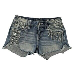 Miss Me Blue Distressed Signature Denim Shorts Women's Size 28